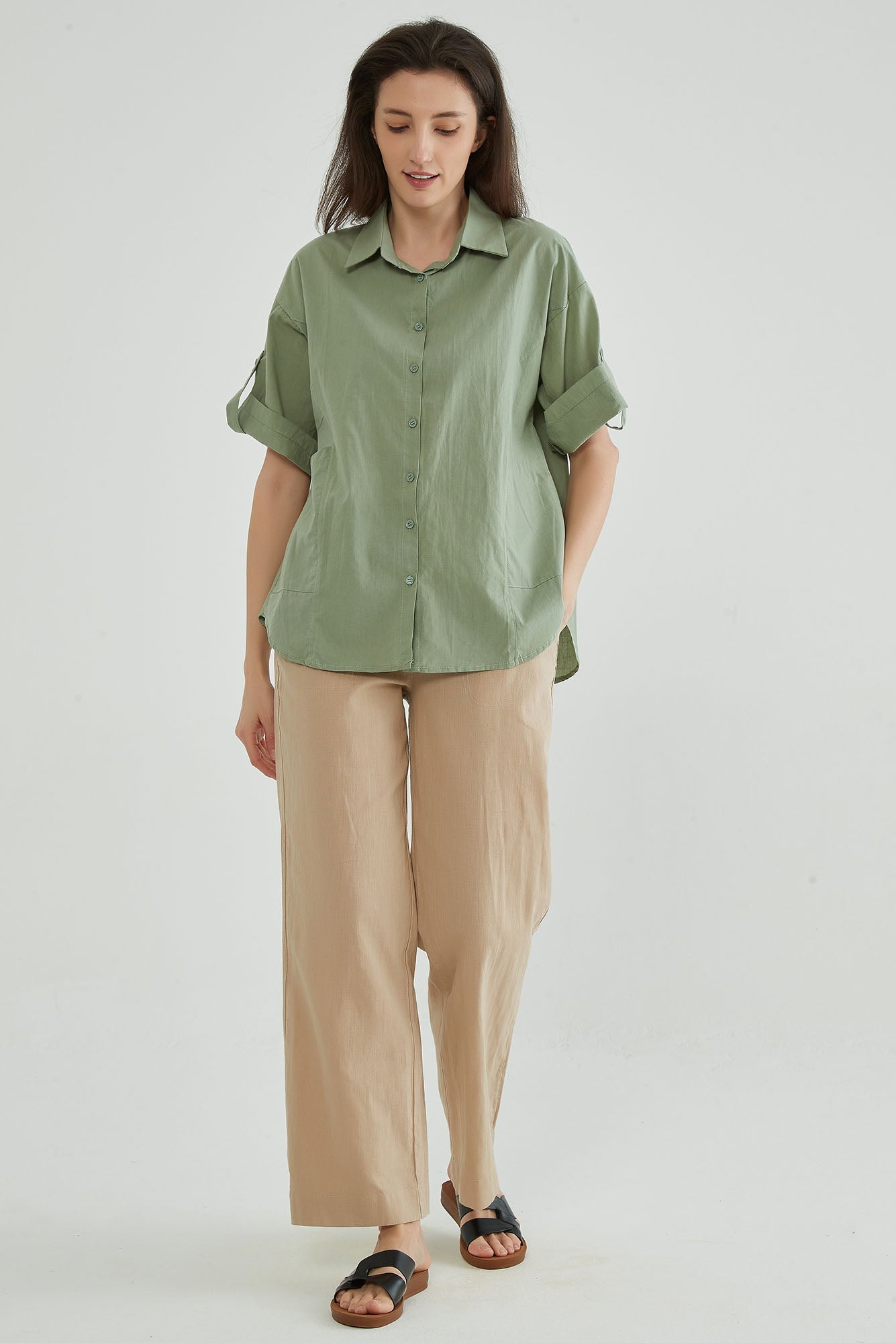 Granite Green Puff Sleeves Blouse - Whisper Mint